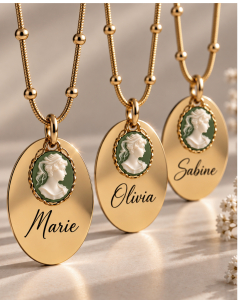 Halskette Personalisiert Gold – 14K Vergoldete Edelstahlkette, Vintage-Schmuck, Cameo Anhänger, Personalisierte Geschenke für Freundinnen
